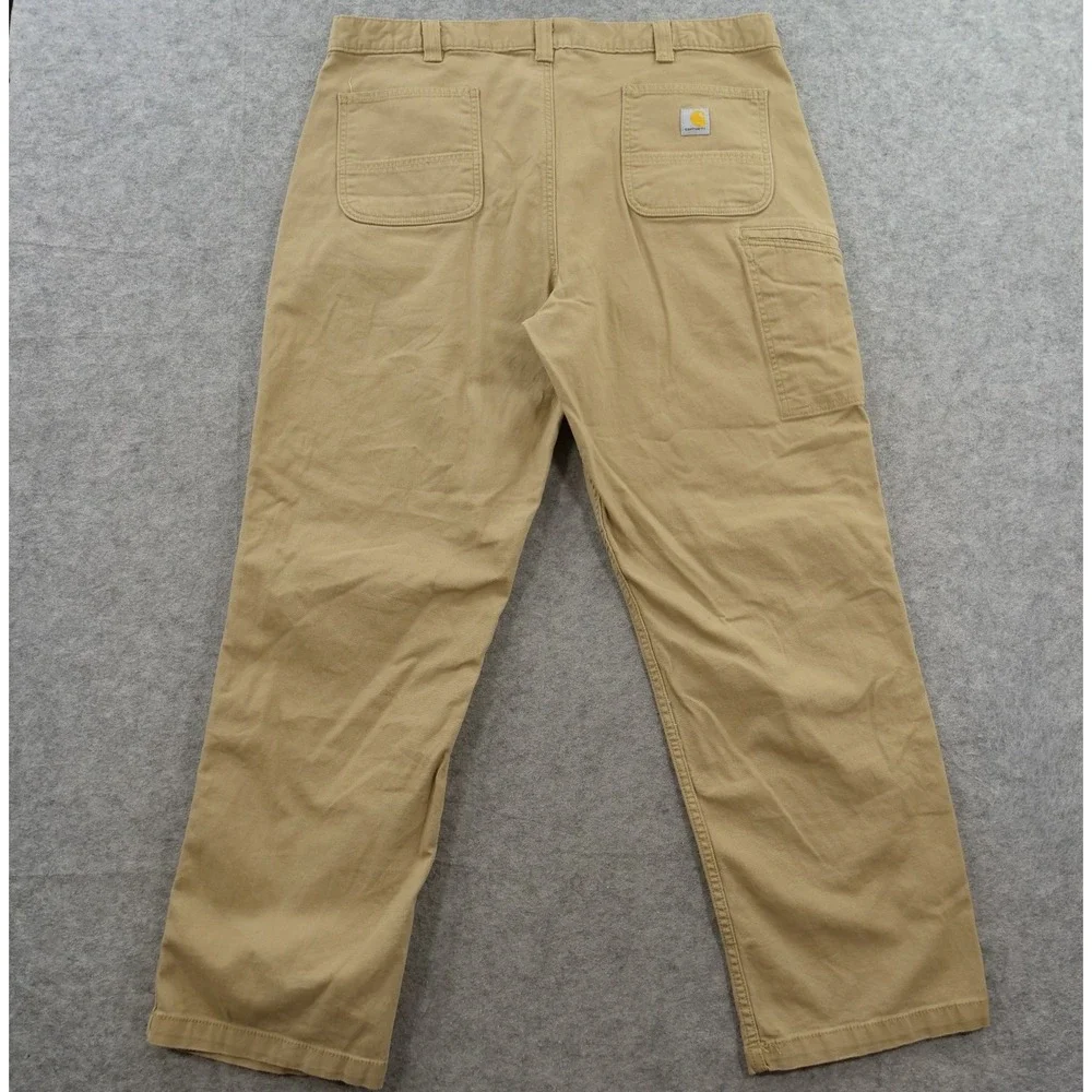 Carhartt Pants Mens 42 Beige Khaki Canvas Rugged Flex Relaxed Fit Work 102291